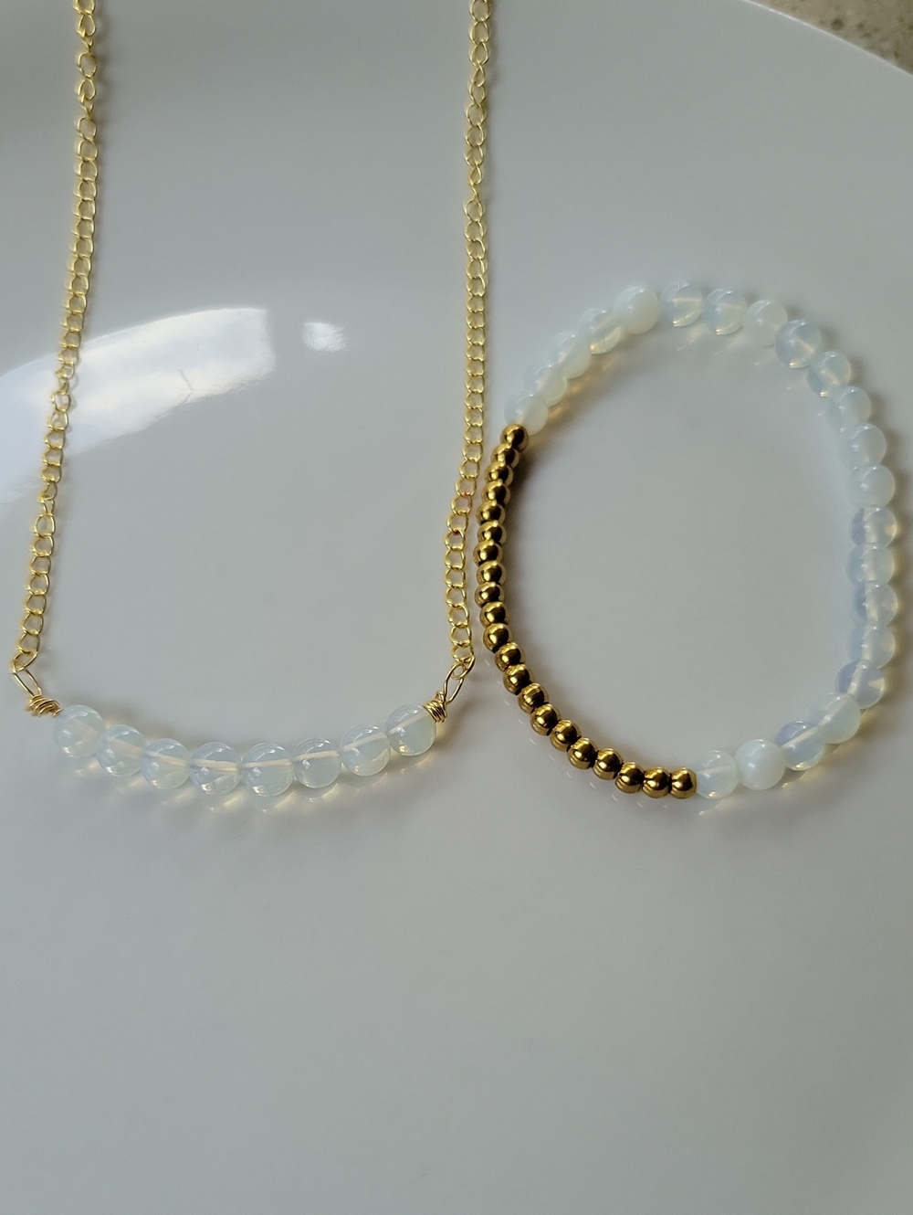 White Opal Necklace Bracelet Set